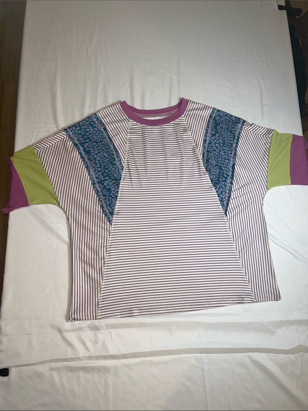 Striped Patchwork Top in Pink, Blue & Lime